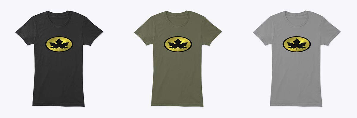 'Leaf Woman' Women's Tank Top Canada Black and Gold Logo Canada Clothing Online: 'Leaf Woman' Women's Canada T Shirt Black and Gold Logo